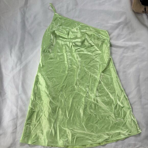 Flounce London Dress Womens Size 10 One Shoulder Mini Dress In Lime Satin NWT - Picture 3 of 7